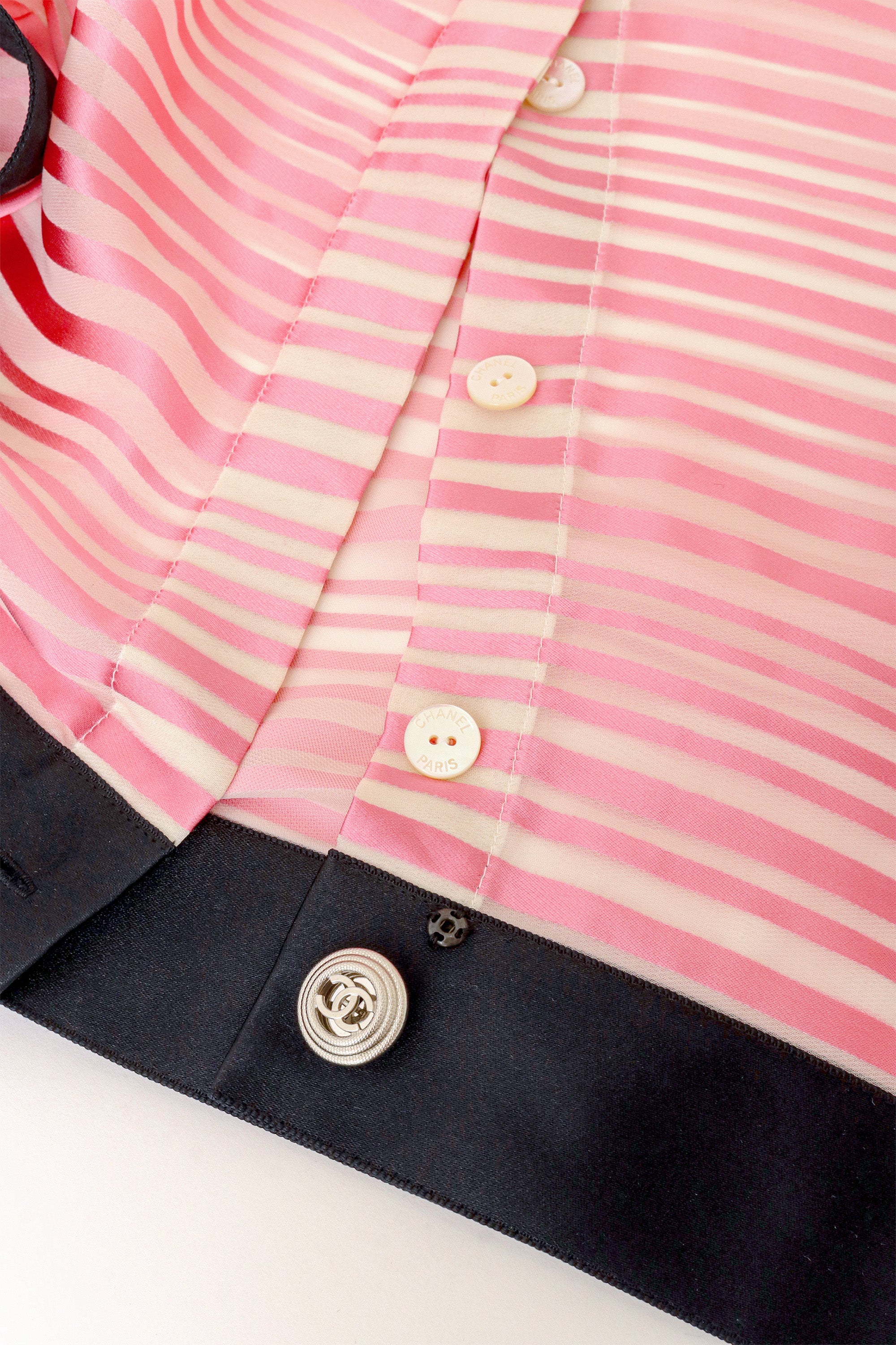 stripe silk top by Chanel buttons @ Recess LA