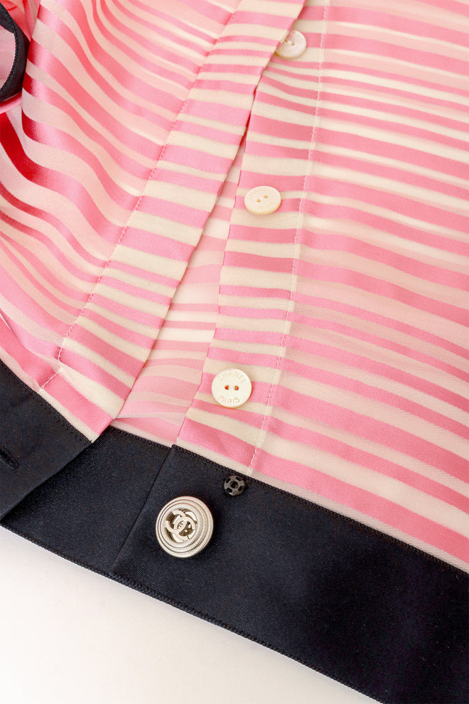 stripe silk top by Chanel buttons @ Recess LA