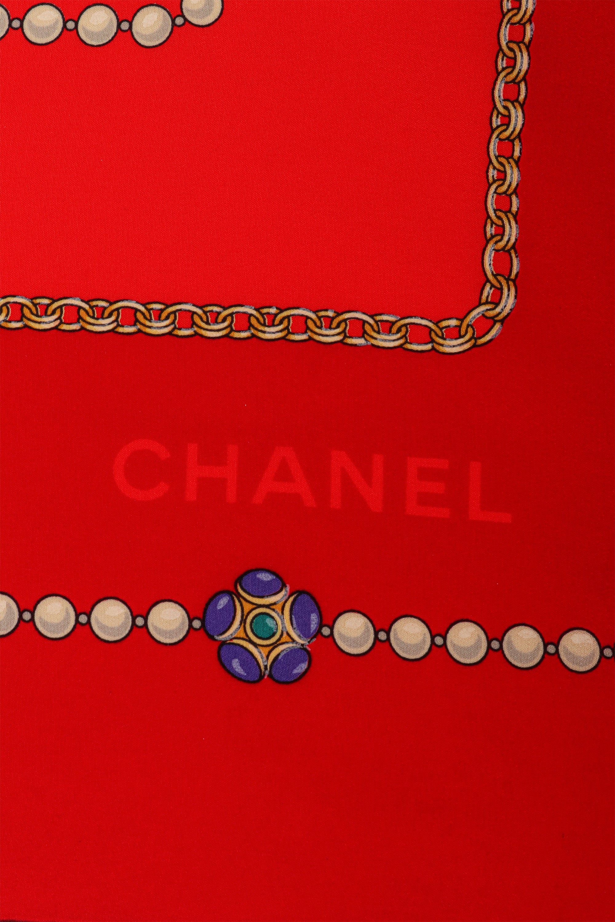 Vintage Chanel Pearl Cabochon Trim Scarf logo @ Recess LA