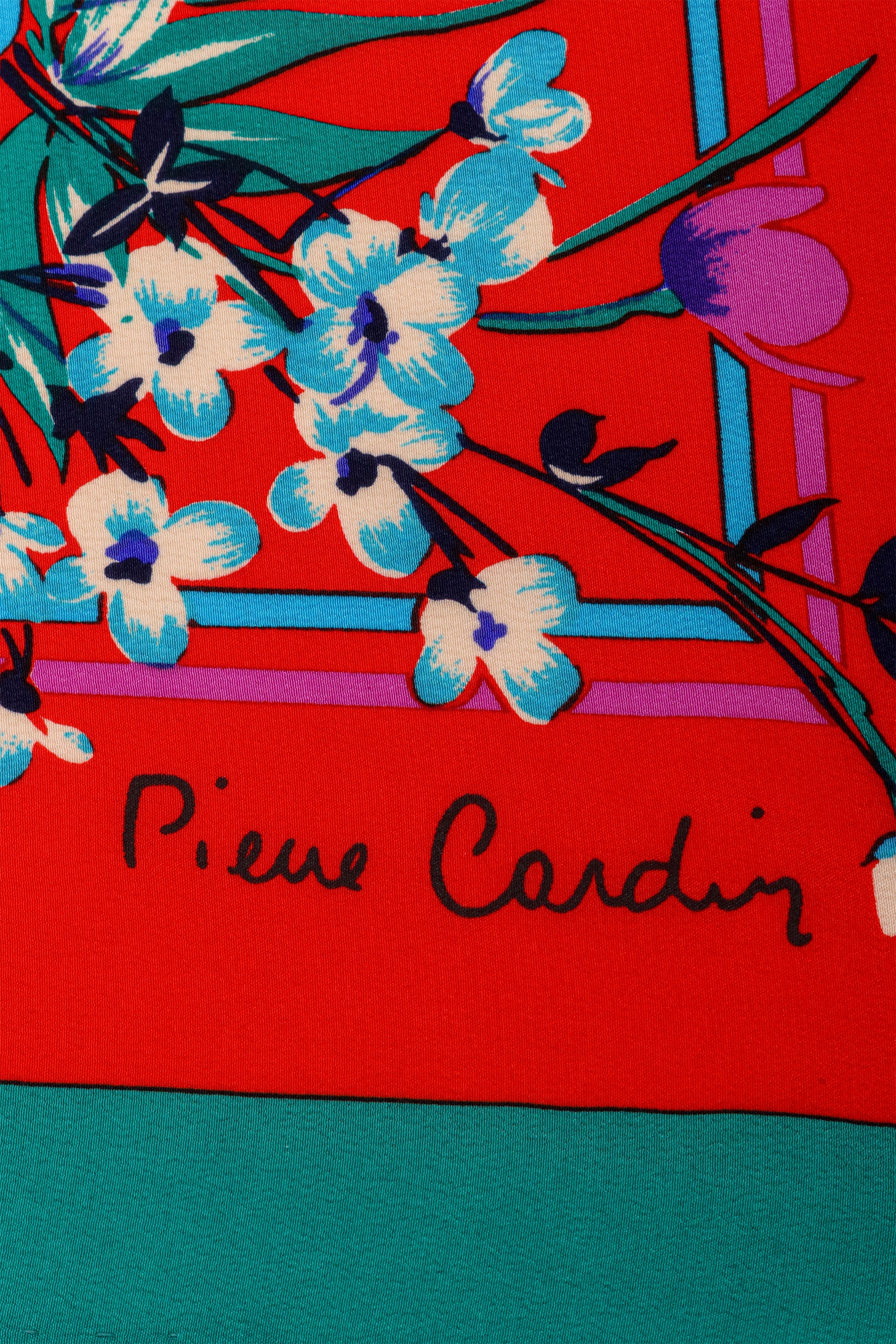 Vintage Pierre Cardin Floral Stripe Border Scarf logo @ Recess LA