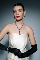 Oscar de la Renta Teardrop Crystal Lariat Necklace on model @recess la