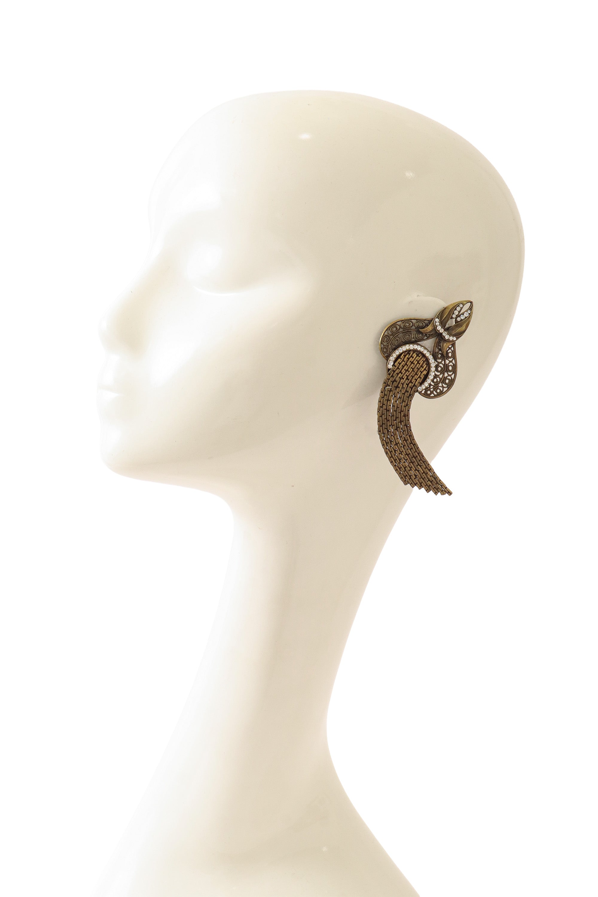 Swoop Avian Filigree Crystal Earrings on mannequin @ Recess LA 