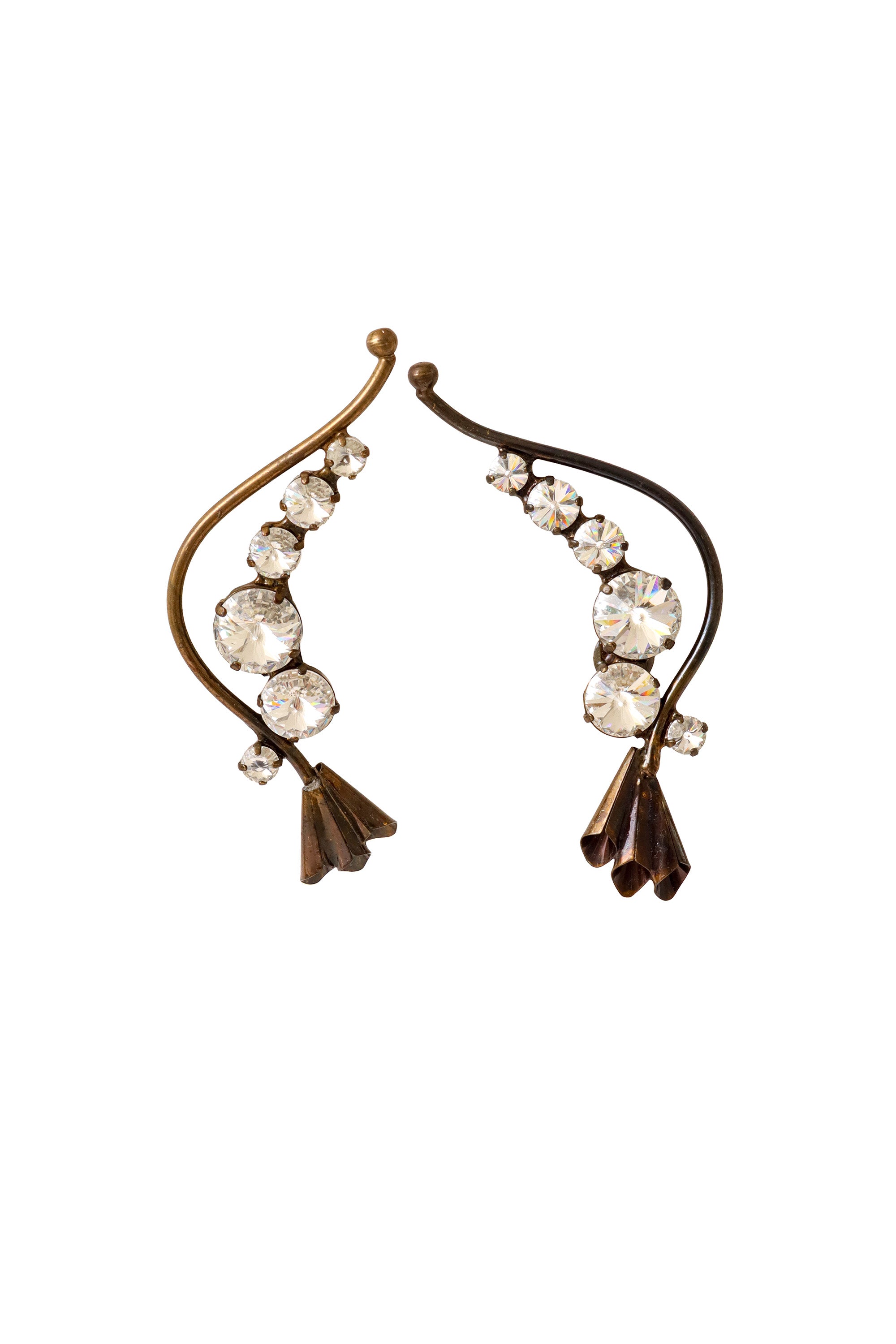 Bronze flower cuff crystal earrings by Nadir @ Recess LA