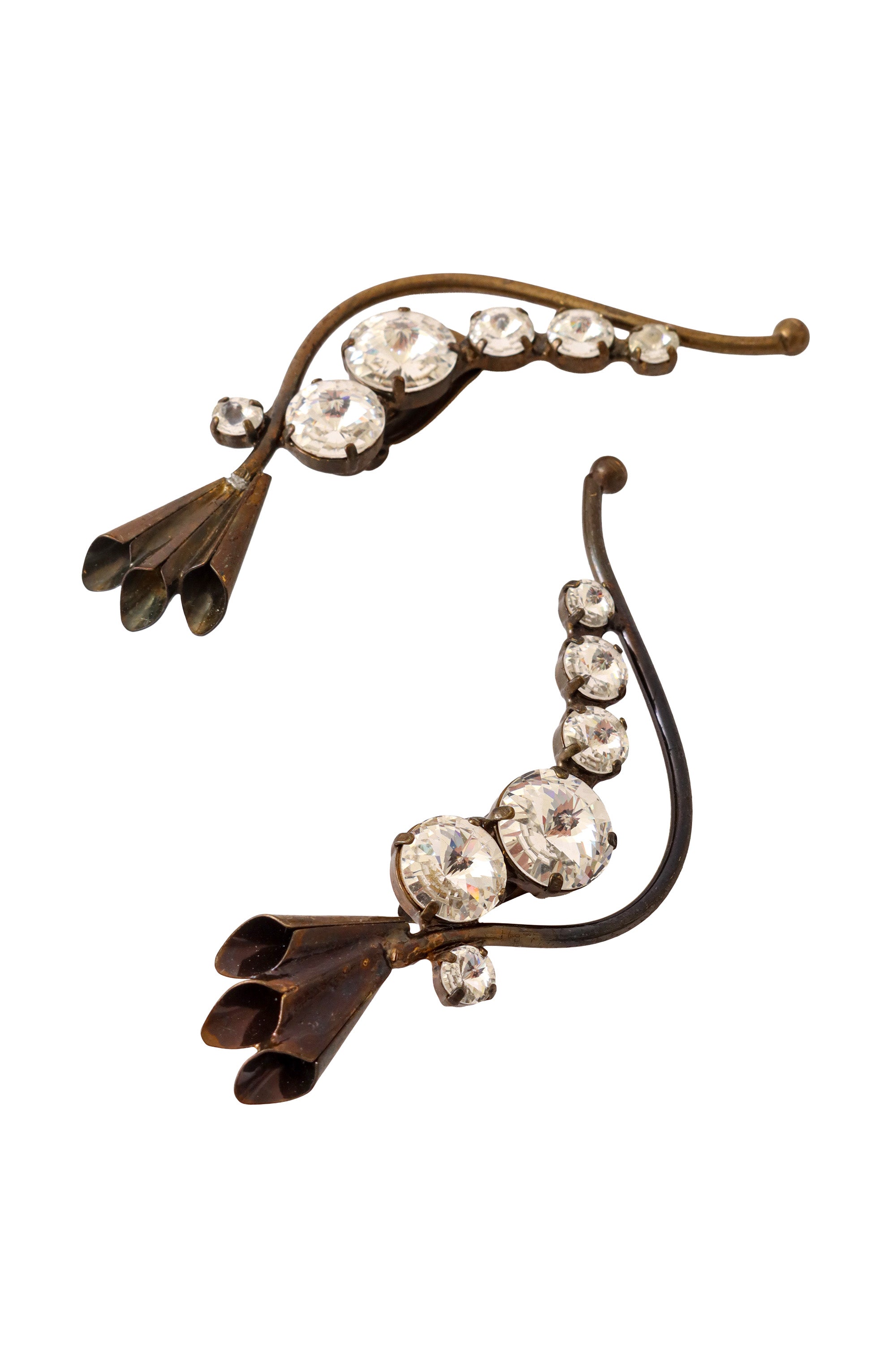 Bronze flower cuff crystal earrings by Nadir up close @ Recess LA 