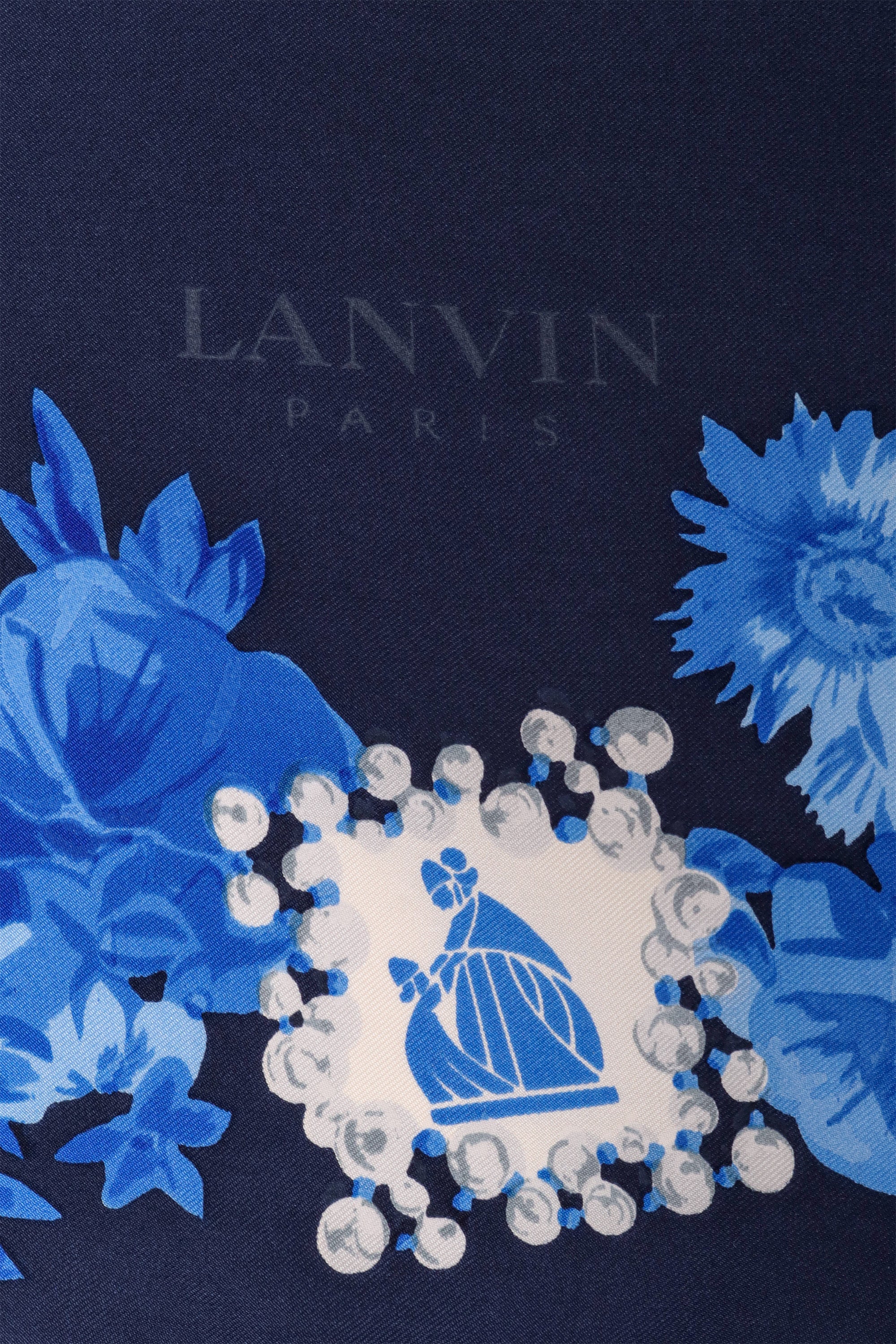 Vintage Lanvin Blue Floral Pearl Scarf logo @ Recess LA