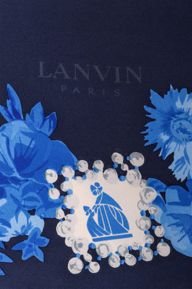 Vintage Lanvin Blue Floral Pearl Scarf logo @ Recess LA