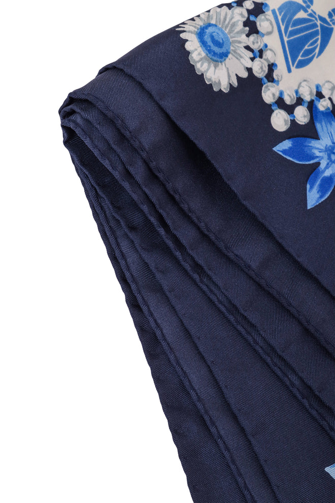Vintage Lanvin Blue Floral Pearl Scarf edges @ Recess LA