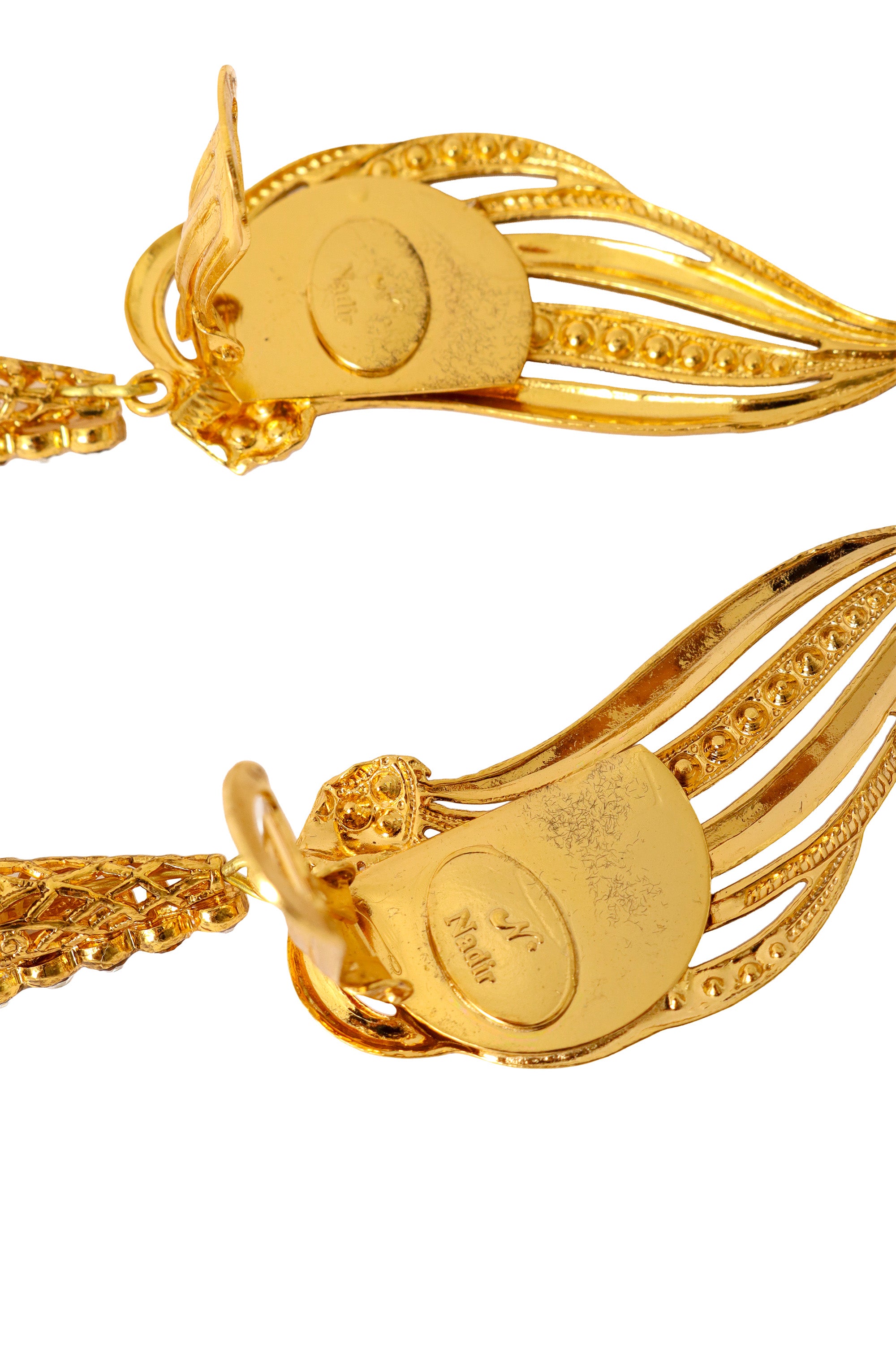 Crystal wing cuff pearl drop filigree earrings by Nadir signature and clips @ Recess LA 