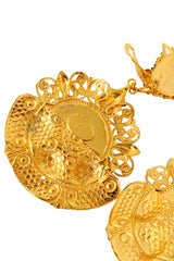 Filigree large mauve cabochon crystal drop earrings by Nadir back side and minor wear @ Recess LA 