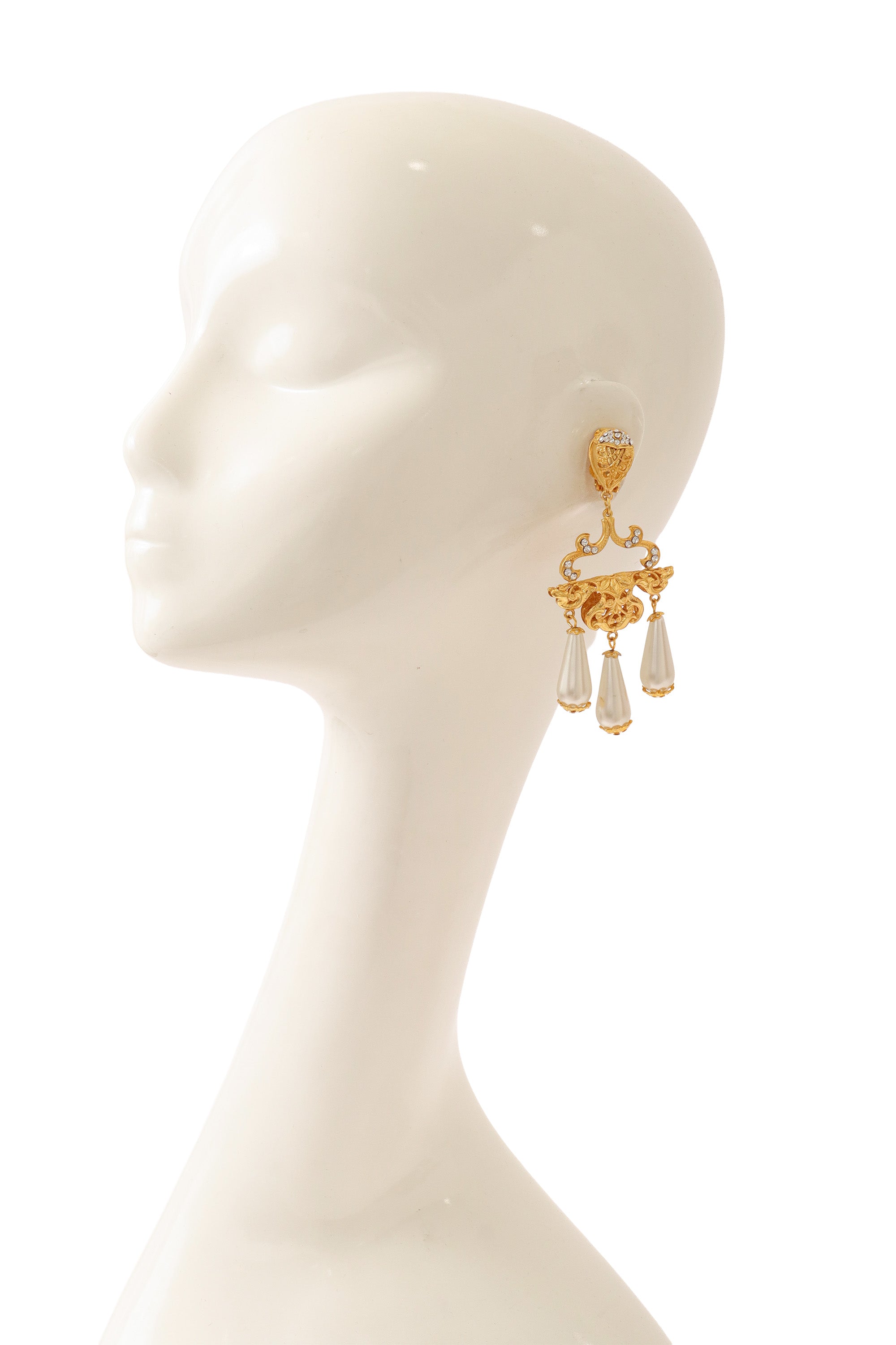 three pearl earrings by Nadir on mannequin @ Recess LA