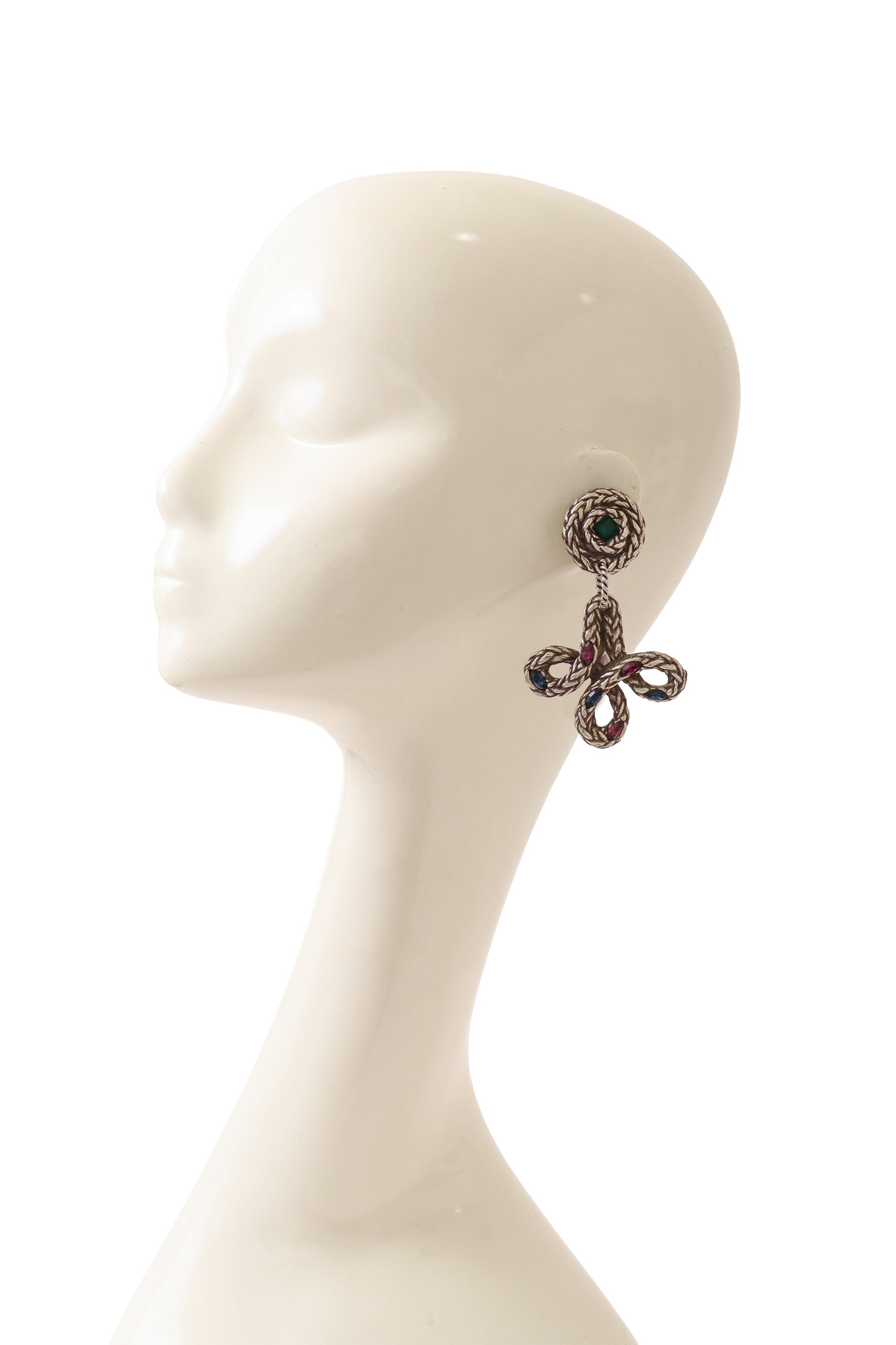 Green Top rope cross earrings by F Volle on mannequin @ Recess LA