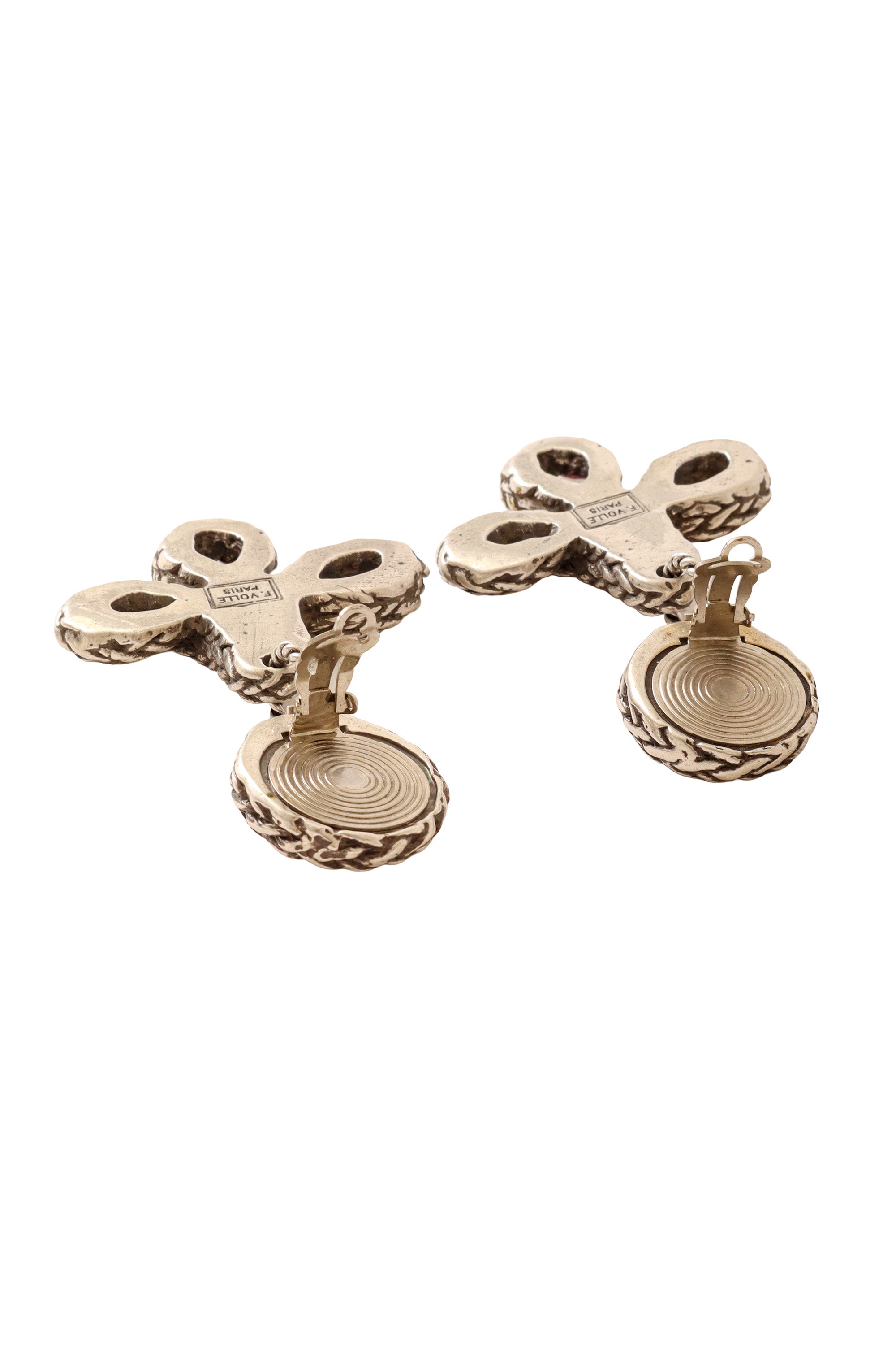 Green Top rope cross earrings by F Volle backs open @ Recess LA