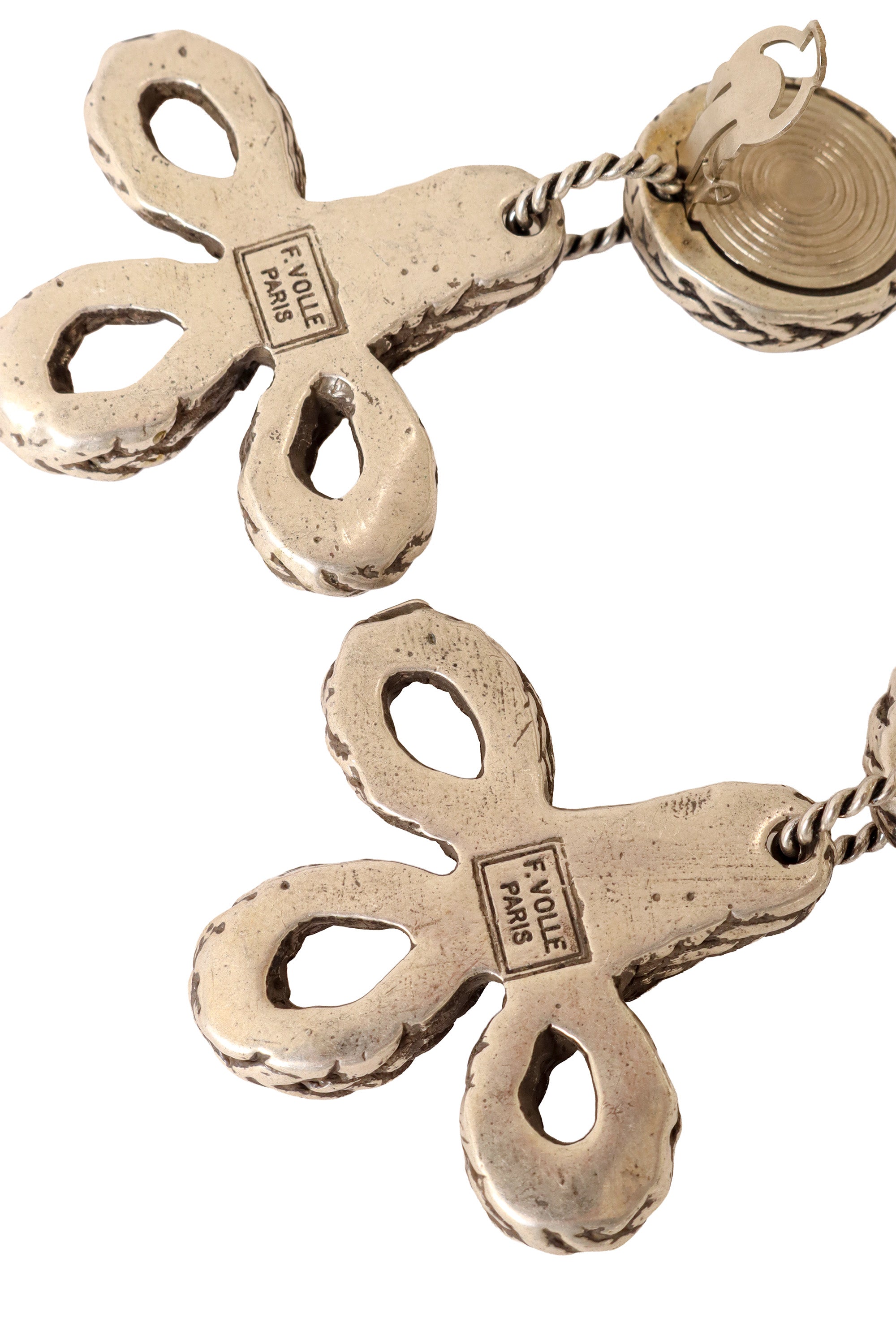 Green Top rope cross earrings by F Volle logo @ Recess LA