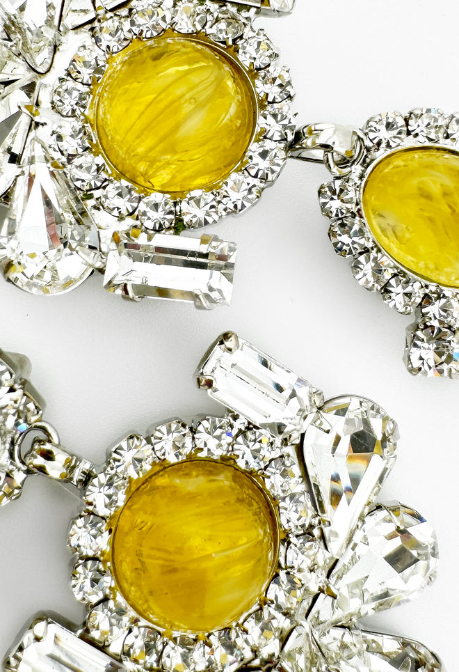 Rhinestone Cabochon Drop Earrings by Moans detail @recessla