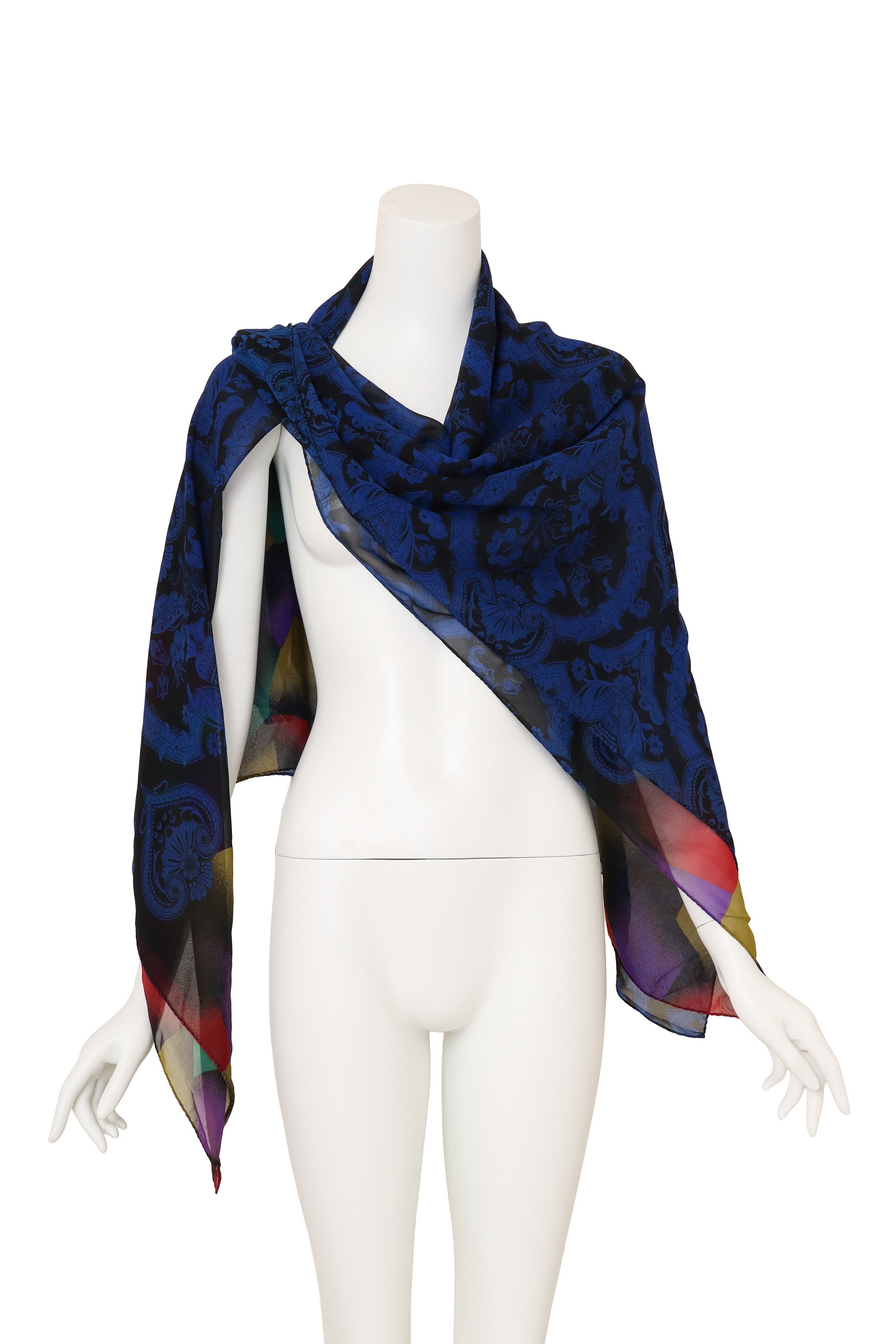 Vintage Gianni Versace Large Sheer Graphic Scarf on mannequin one shoulder @ Recess LA