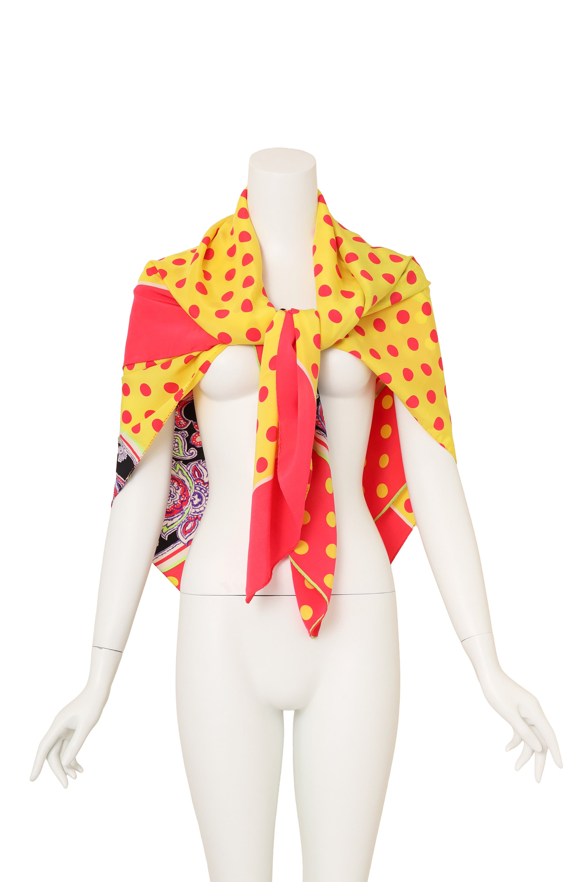 Vintage Gianni Versace Large Polka Dot Paisley Scarf on mannequin @ Recess LA