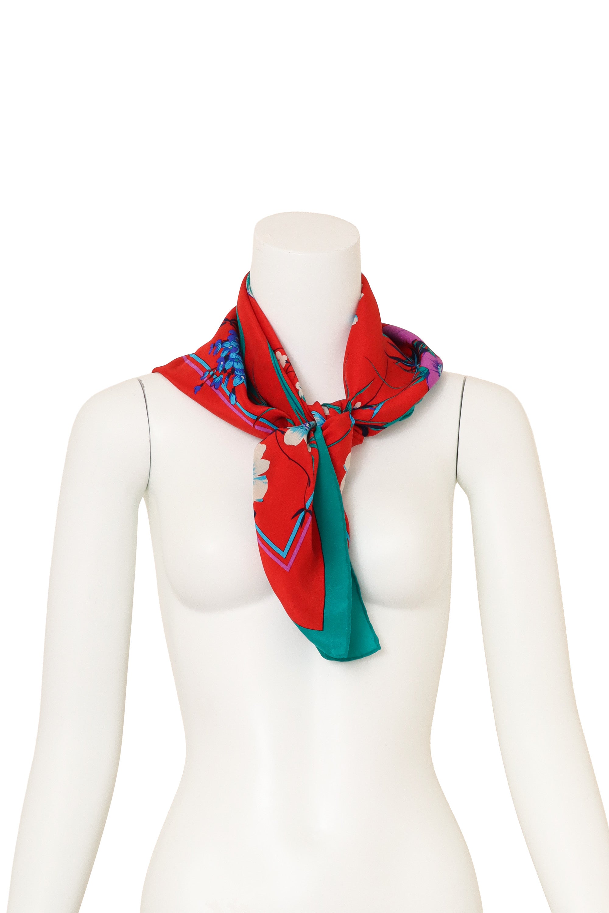 Vintage Pierre Cardin Floral Stripe Border Scarf on mannequin @ Recess LA
