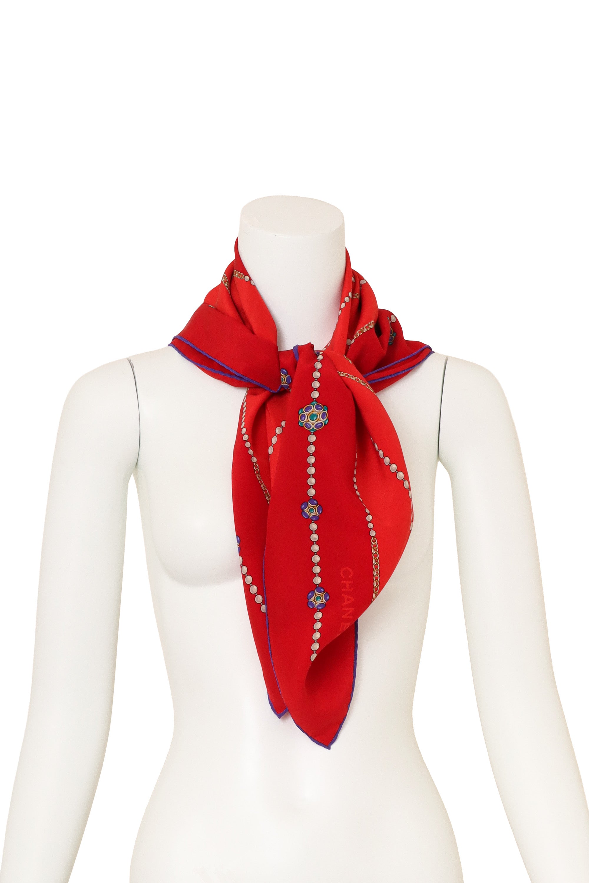 Vintage Chanel Pearl Cabochon Trim Scarf on mannequin @ Recess LA