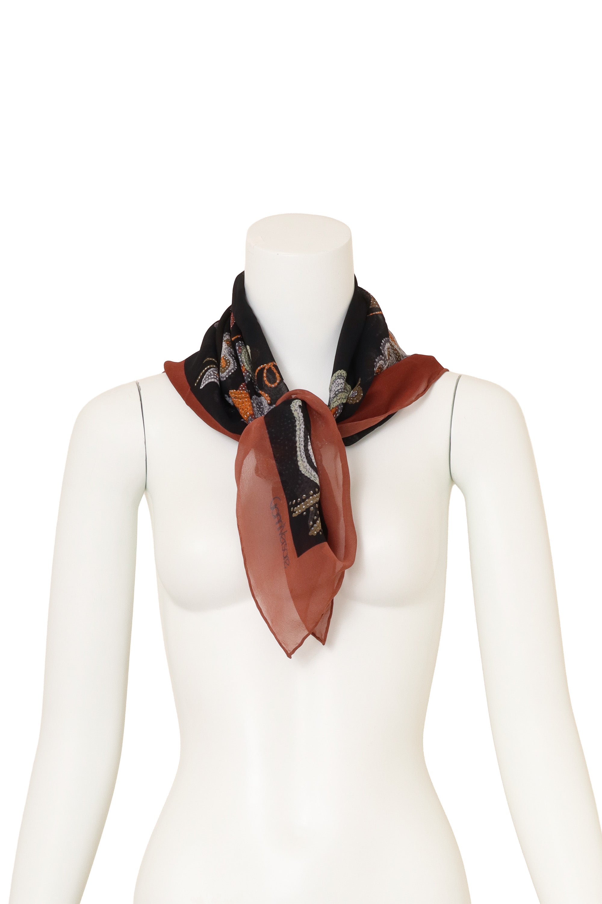 Vintage Gianni Versace Sheer Midnight Floral Scarf on mannequin @ Recess LA