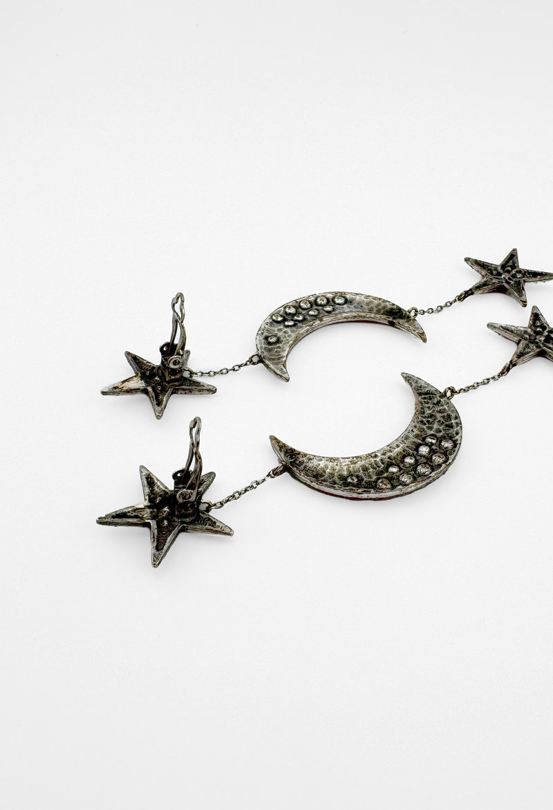 Crystal Star & Moon Drop Earrings by Jean Paul Gaultier backs @recessla