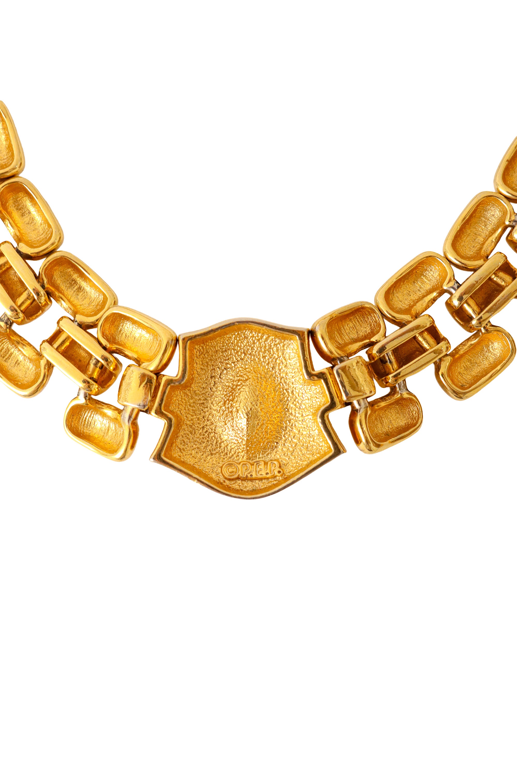 Link necklace with emerald cabochon center by Pierre Erwin Pearl backside signature @ Recess LA 