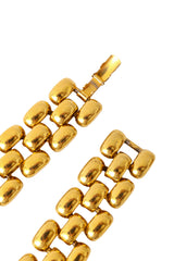 Link necklace with emerald cabochon center by Pierre Erwin Pearl closure @ Recess LA 