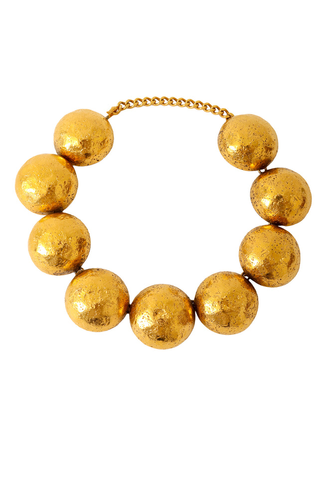 Hammered dome collar necklace with oversized sculptural gold spheres by Lanvin @ Recess LA 