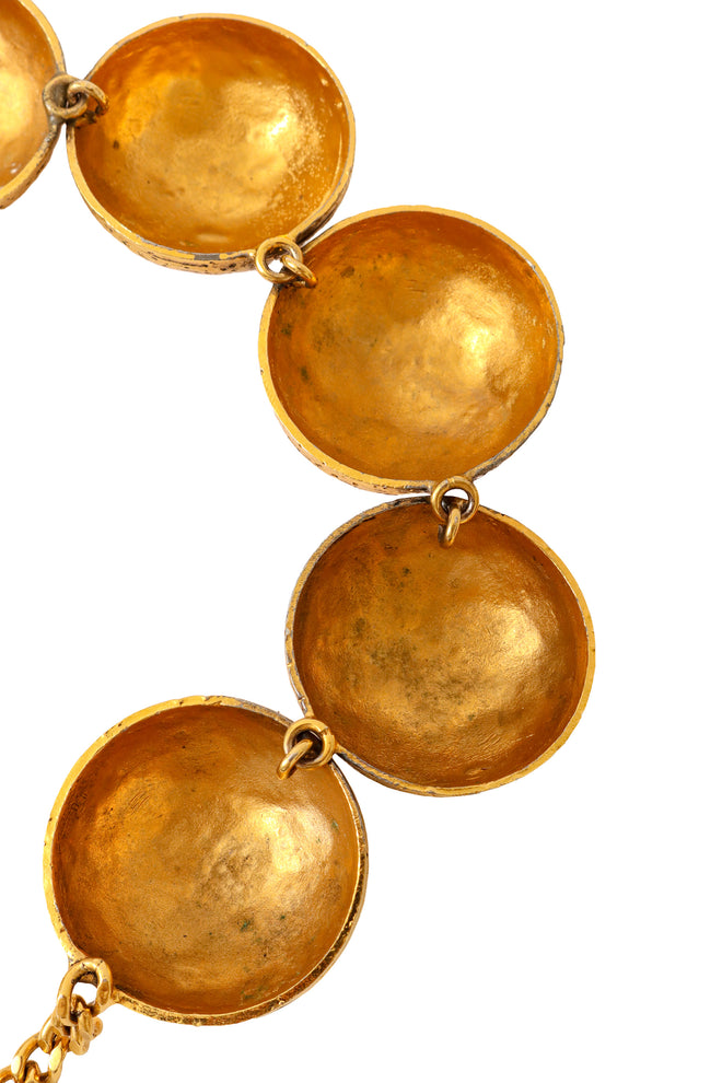 Hammered dome collar necklace with oversized sculptural gold spheres by Lanvin back side @ Recess LA