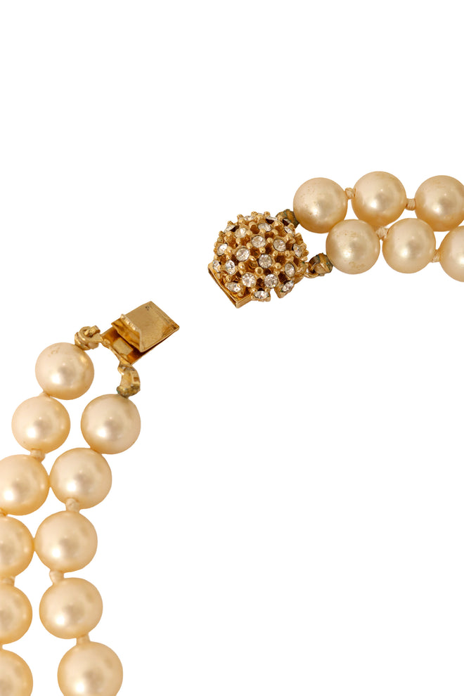 Double strand faux pearl necklace by Ciner clasp close @ Recess LA
