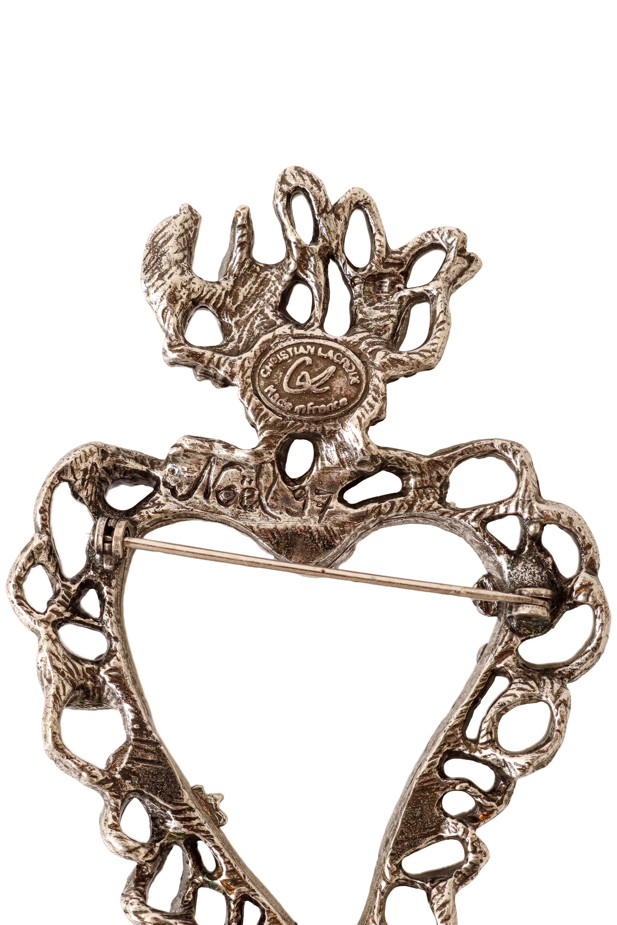 heart brooch by Christian Lacroix logo and etching @ Recess LA
