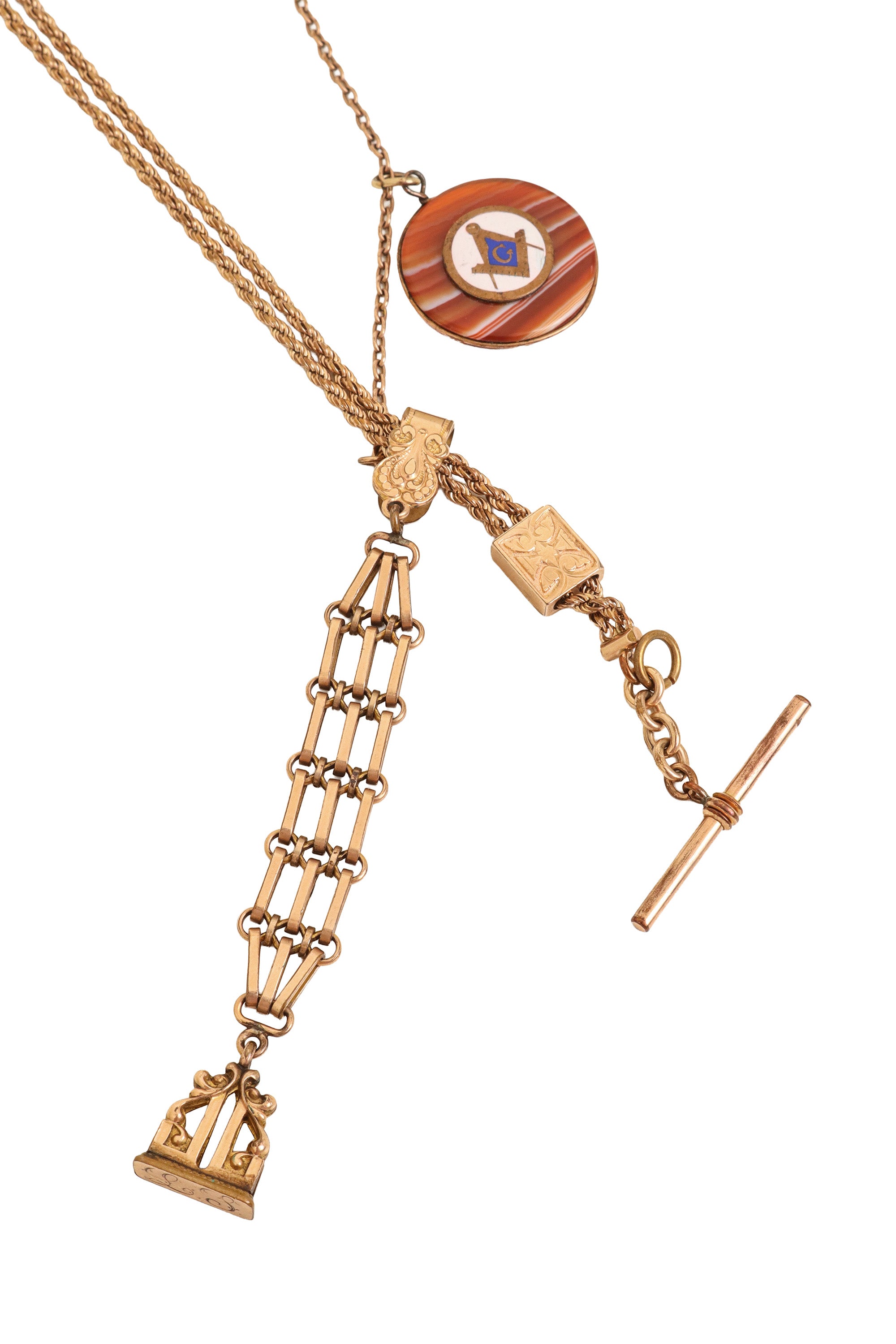 Unsigned Vintage Masonic Fob Charm Drop Necklace @ Recess LA closeup of charm 