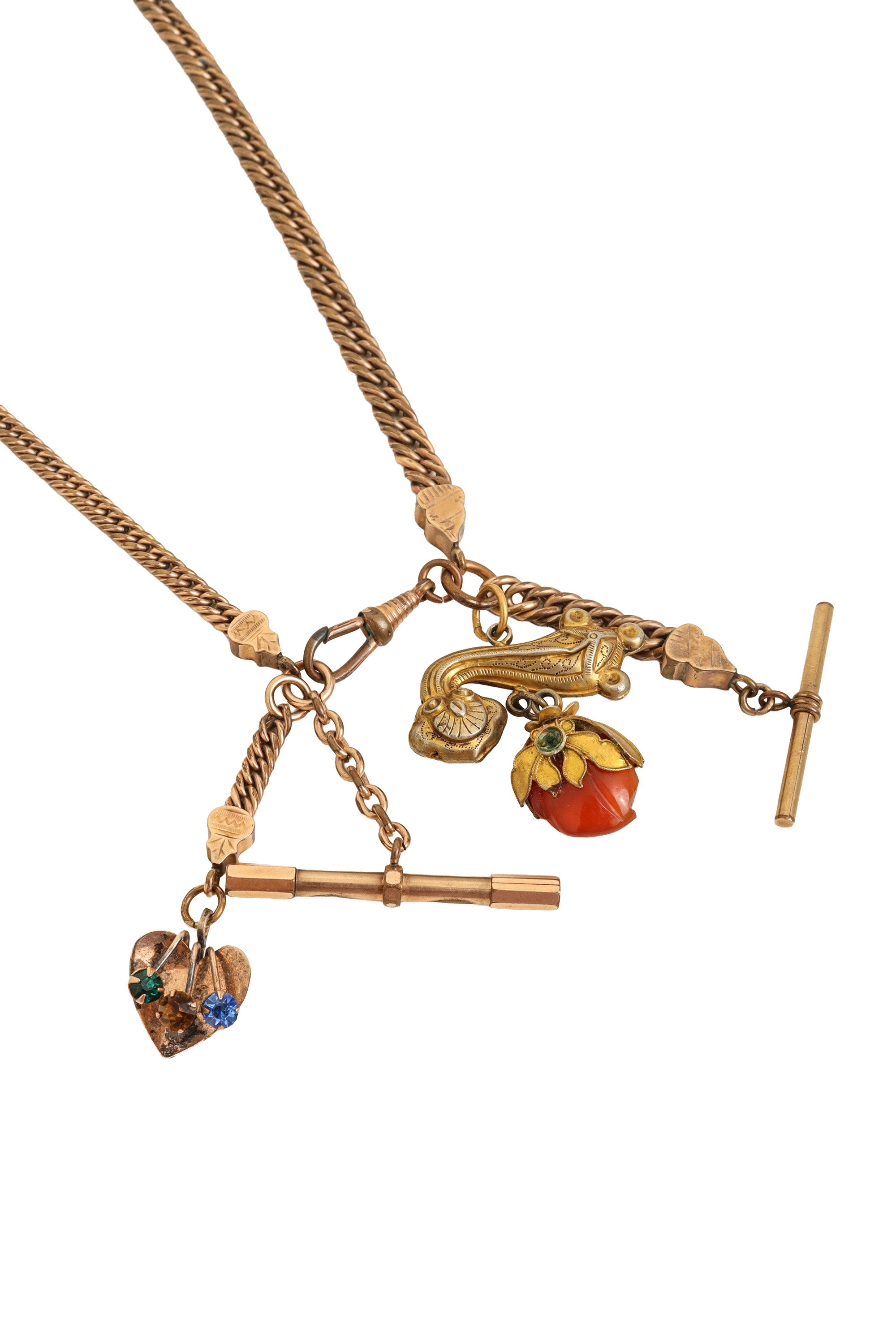 Unsigned Vintage Ecclectic Charm Drop Necklace @ Recess LA closeup of charms 