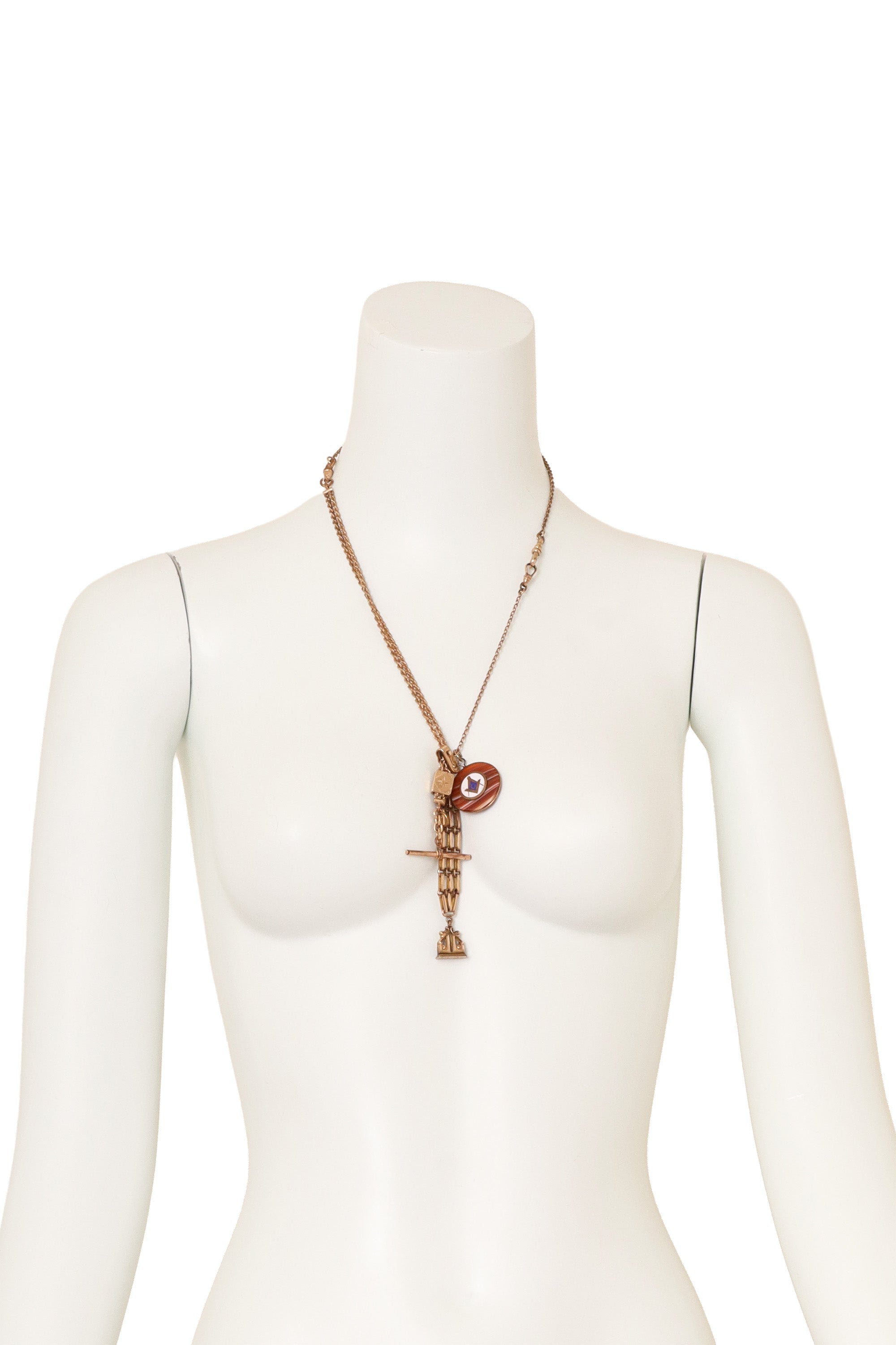 Unsigned Vintage Masonic Fob Charm Drop Necklace @ Recess LA on mannequin 