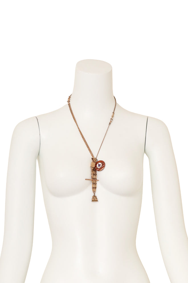 Unsigned Vintage Masonic Fob Charm Drop Necklace @ Recess LA on mannequin 