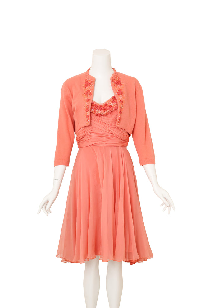 Vintage Terry Allen Beaded Chiffon Dress & Cardigan Set on mannequin @ Recess LA
