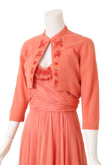 Vintage Terry Allen Beaded Chiffon Dress & Cardigan Set on mannequin close @ Recess LA