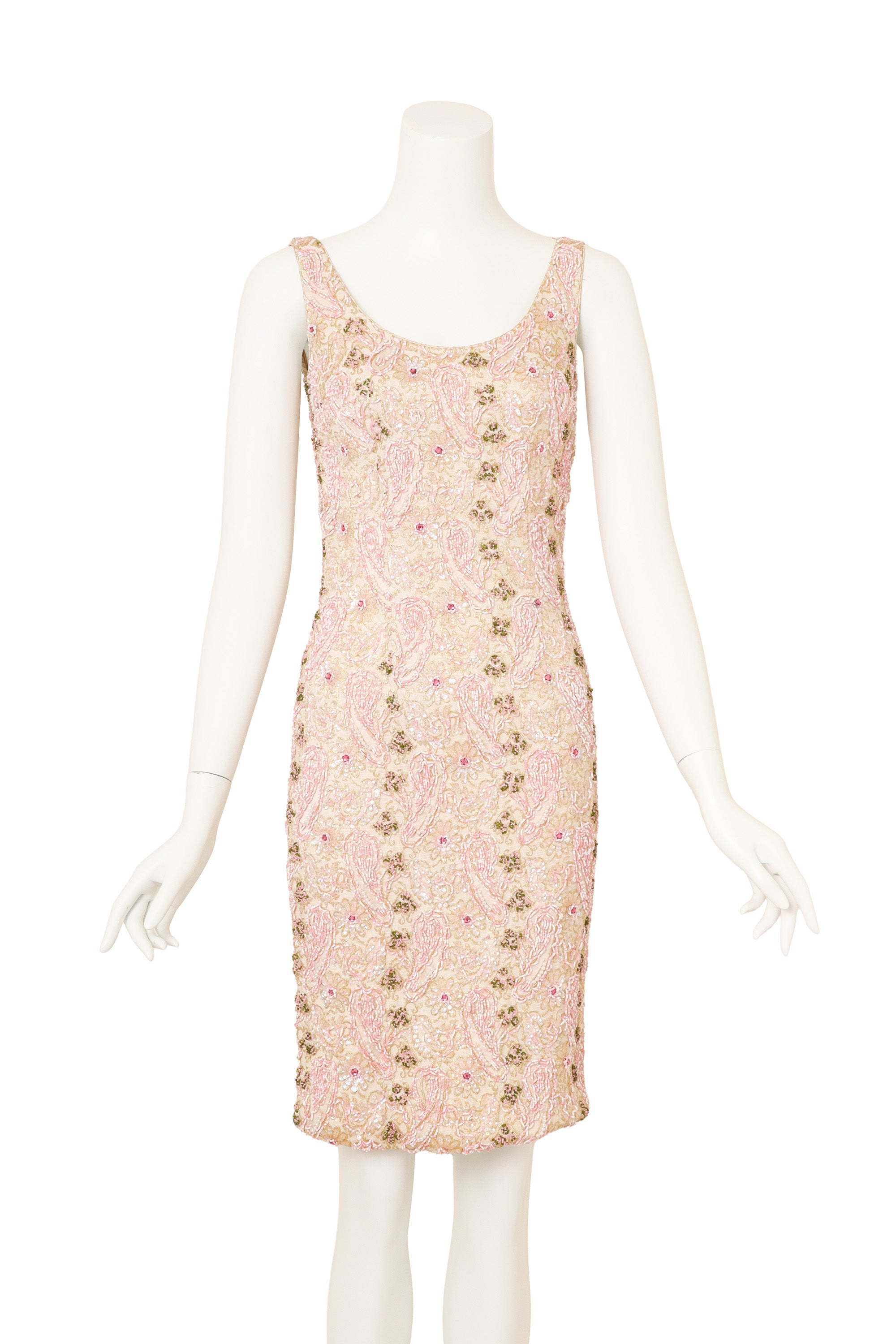 Vintage Artex Beaded Floral Sheath Dress on mannequin @ Recess LA