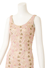 Vintage Artex Beaded Floral Sheath Dress on mannequin close @ Recess LA