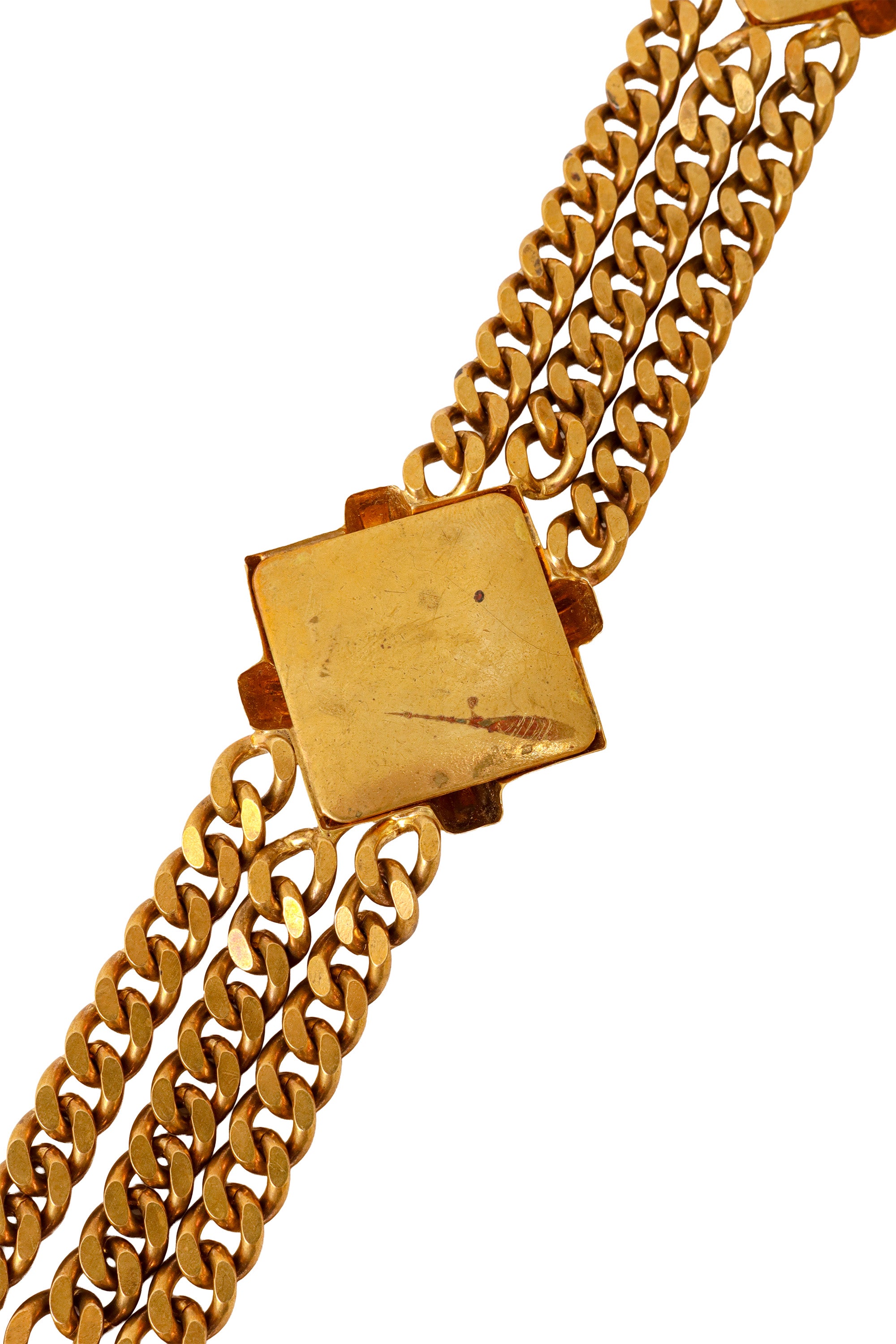 Golden square teal and pearl accent chain belt backside @ Recess LA 