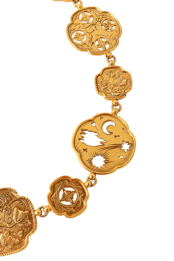 Celestial woodland clover charm belt charms up close @ Recess LA 