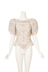Vintage Arnold Scaasi Beaded Pearl Bridal Top on mannequin @ Recess LA