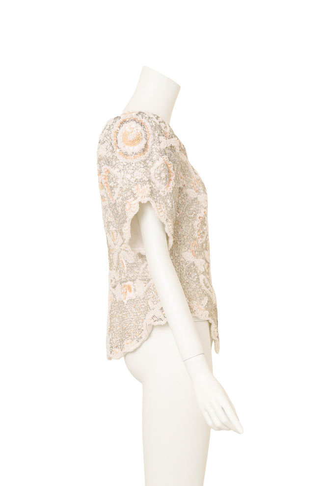 Vintage Arnold Scaasi Beaded Pearl Bridal Top on mannequin side @ Recess LA