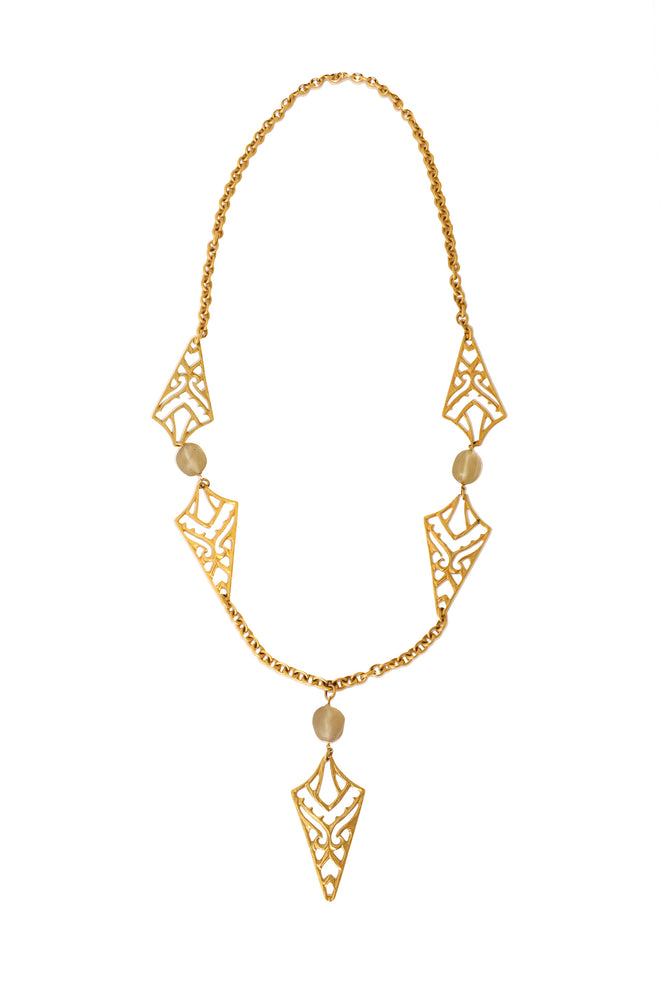 Filigree panel drop necklace with geometric openwork details @ Recess LA 