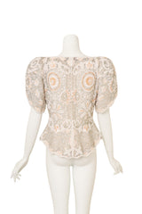 Vintage Arnold Scaasi Beaded Pearl Bridal Top on mannequin back @ Recess LA
