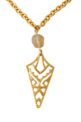 Filigree panel drop necklace with geometric openwork details arrow up close @ Recess LA 