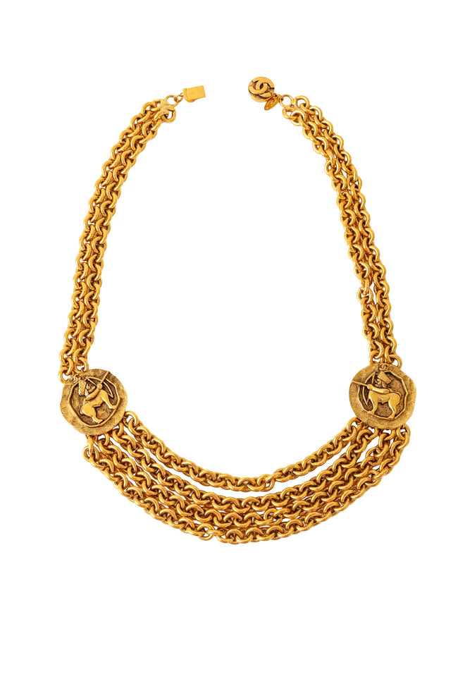 Sagittarius coin gold-tone quad chain necklace by Chanel @ Recess LA 
