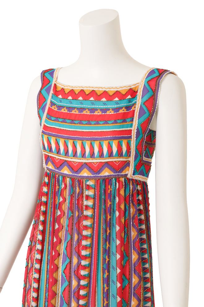 Vintage Bob Mackie Geo Beaded Silk Babydoll Dress on mannequin close @ Recess LA