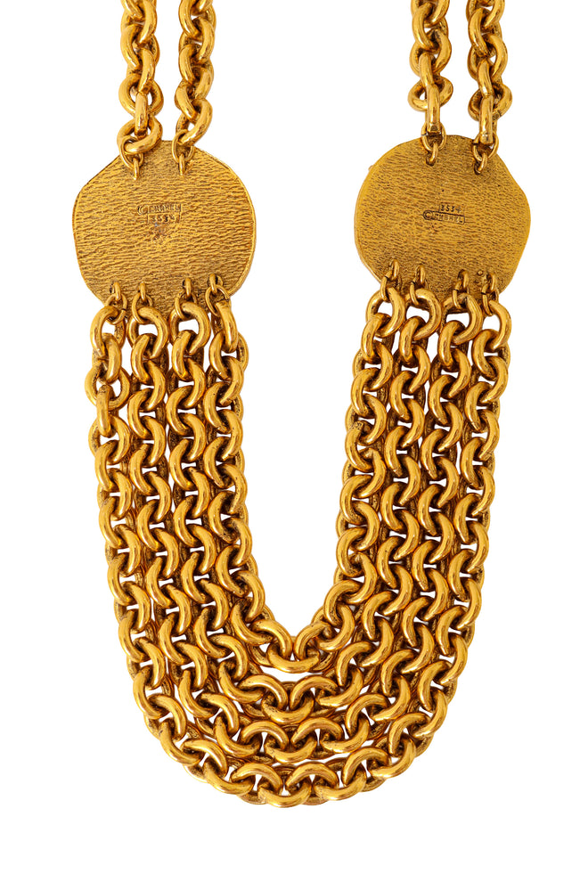 Sagittarius coin gold-tone quad chain necklace by Chanel backside and signature @ Recess LA 