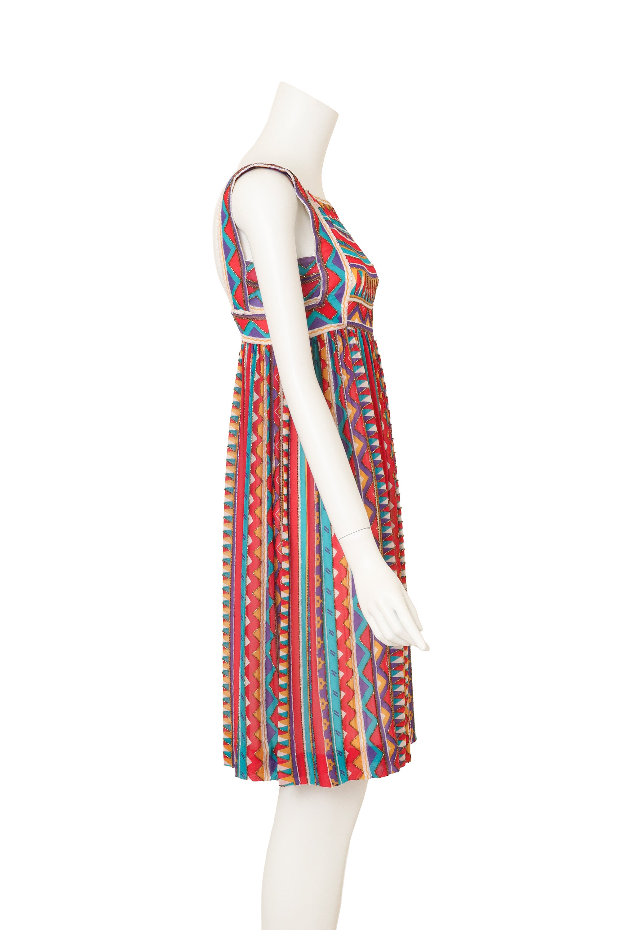 Vintage Bob Mackie Geo Beaded Silk Babydoll Dress on mannequin side @ Recess LA