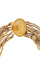 Multi-strand chain necklace with mixed metal links and filigree detailing ornate closure @ Recess LA 